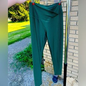 Aerie Offline Ribbed Shiny Hi Rise Crossover 7/8 Leggings - Size XL - Dark Green